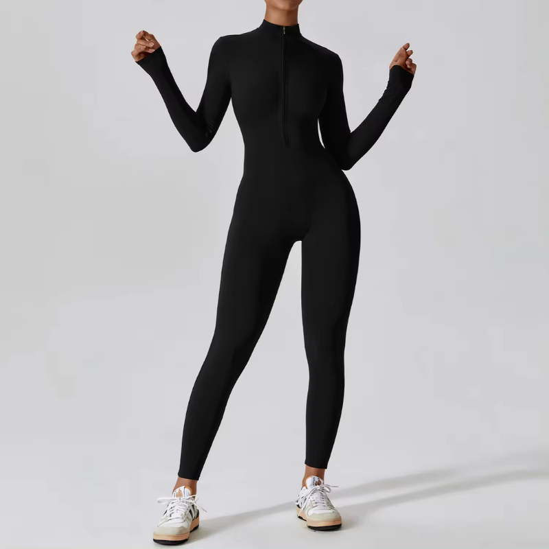 Breathable Half Zip One Piece Rompers Workout Jumpsuits