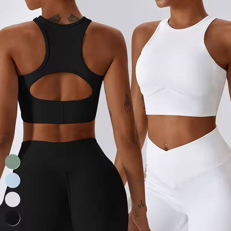 Racer Back Shockproof High Impact Ribbed Yoga Bra