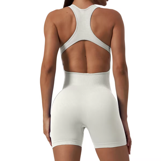 Racer Back One Piece Gym Fitness Bodysuit Short