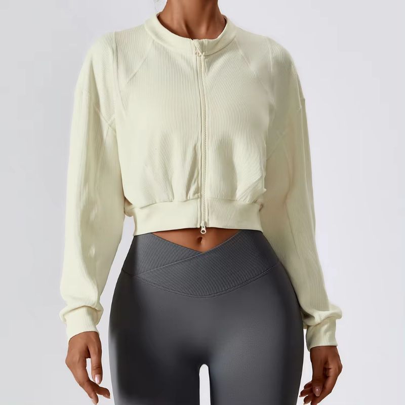 Loose Long Sleeve Double Zipper Ribbed Short Jacket