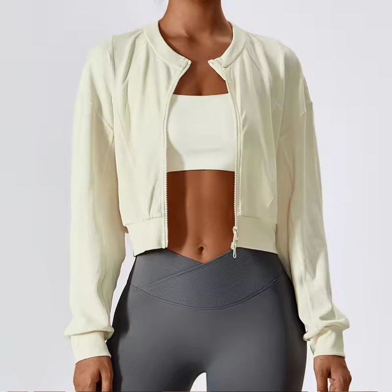 Loose Long Sleeve Double Zipper Ribbed Short Jacket